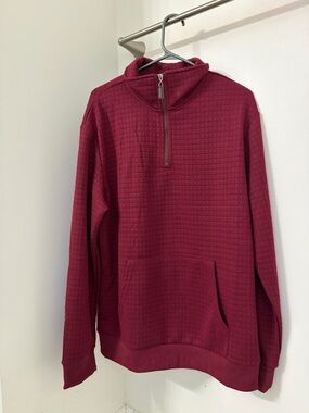 Men's Burgundy Half-Zip Quilted Pullover Hoodie